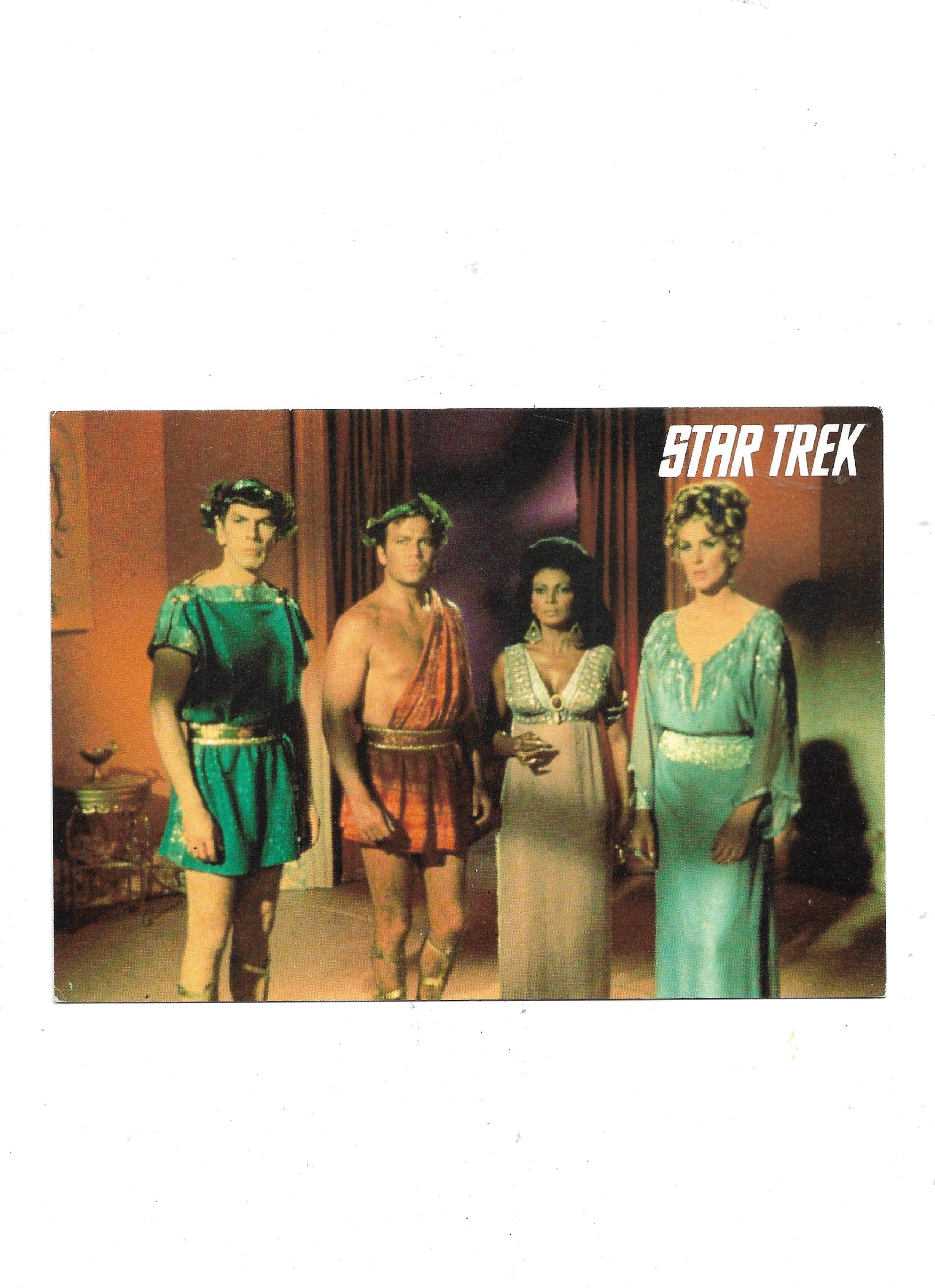 „Postkarte A6 ‚Star Trek – Captain Kirk und Spock in Rom‘; guter Zustand, 9,5 × 14,5 cm, Ecken leicht bestoßen, stabile Druckqualität, satte Farben, ohne EAN, M + V Marketing Verlags GmbH, Wuppertal, 1994.“