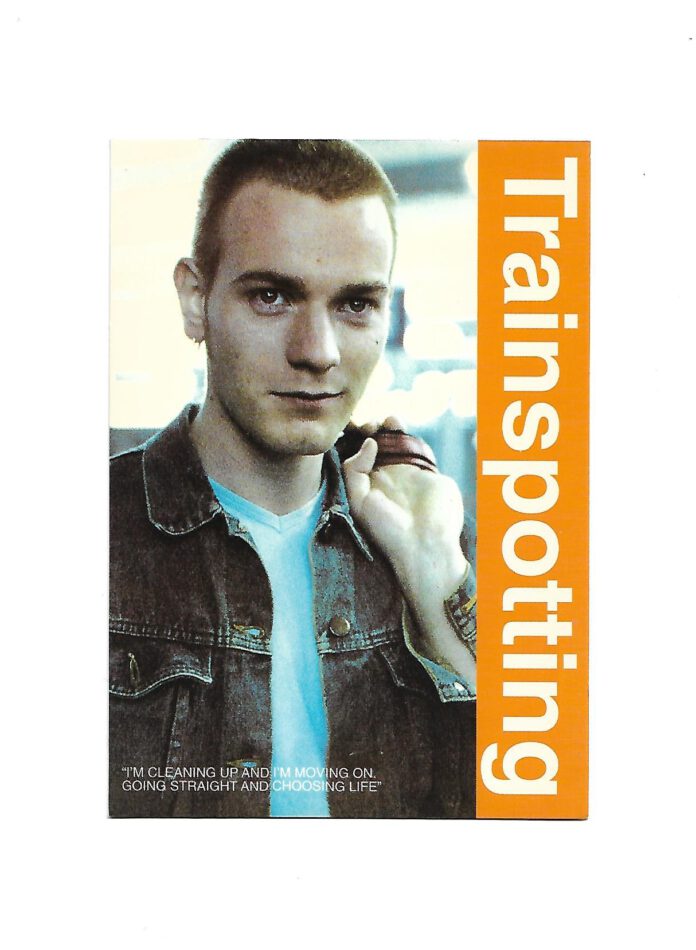 „Postkarte A6 ‚Trainspotting – Mark Renton / Ewan McGregor‘; stabiles Papier, satte Farben, gute Druckqualität, Format 10,5 × 14,8 cm, ohne EAN, Hersteller GB Posters & Publications Limited, UK.“