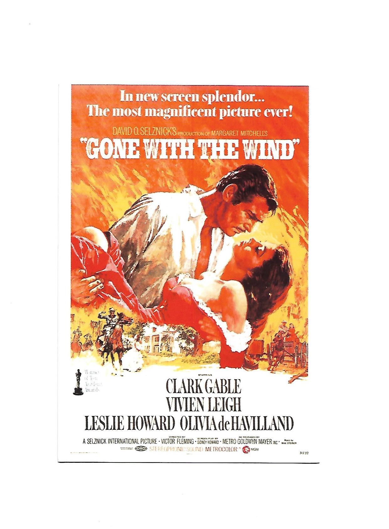 „Postkarte A6 ‚Gone with the wind – Vom Winde verweht‘; stabiles Papier, satte Farben, gute Druckqualität, 10,5 × 14,8 cm, gedruckt in Frankreich 1996, EAN 3424490011303“ 