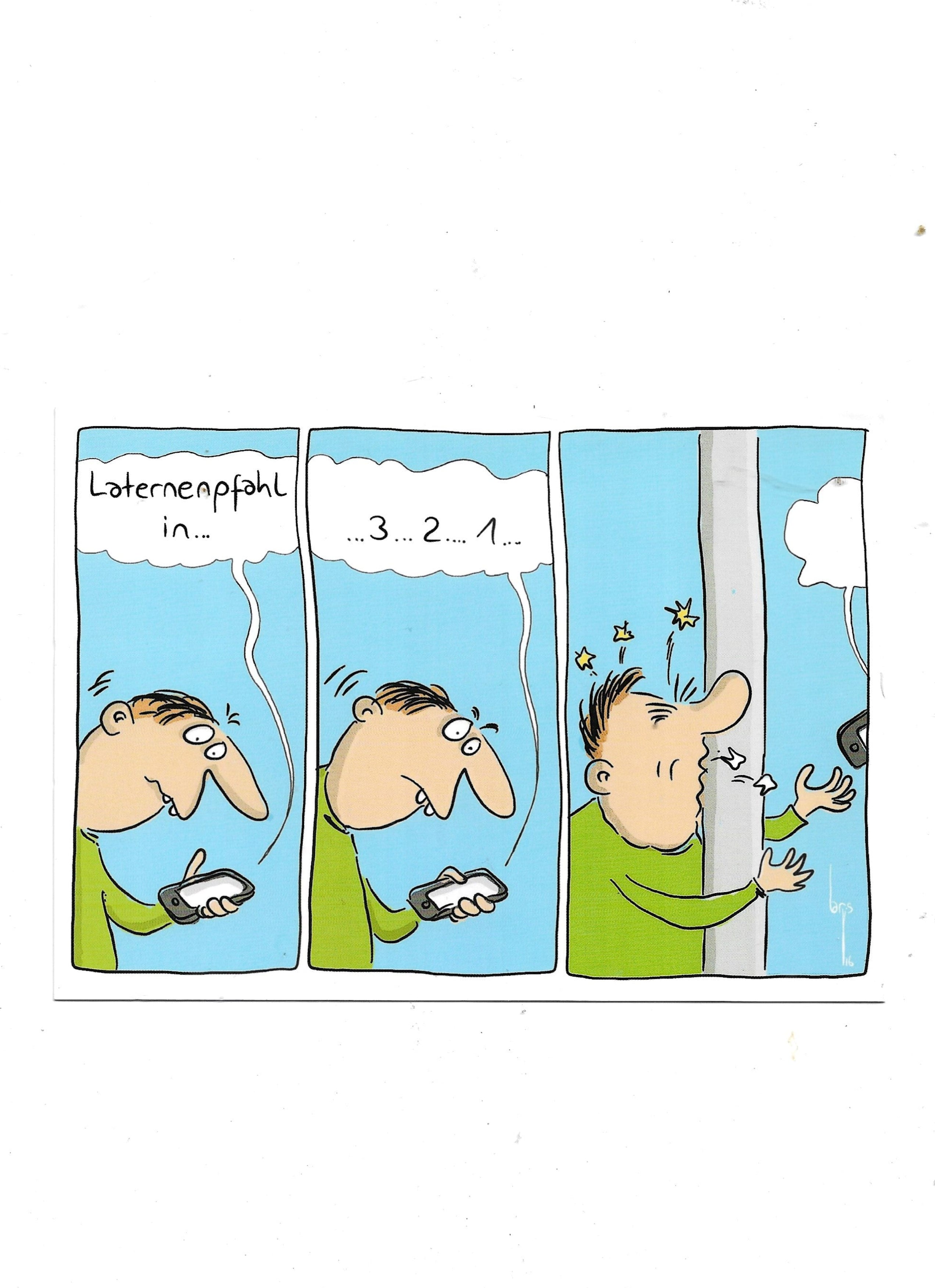 „Postkarte A6 ‚Zusammenprall‘; stabiles Papier, satte Farben, gute Druckqualität, Format 10,5 × 14,8 cm, hergestellt von Anderskartig – Modern Times GmbH, EAN 4033684017992.“