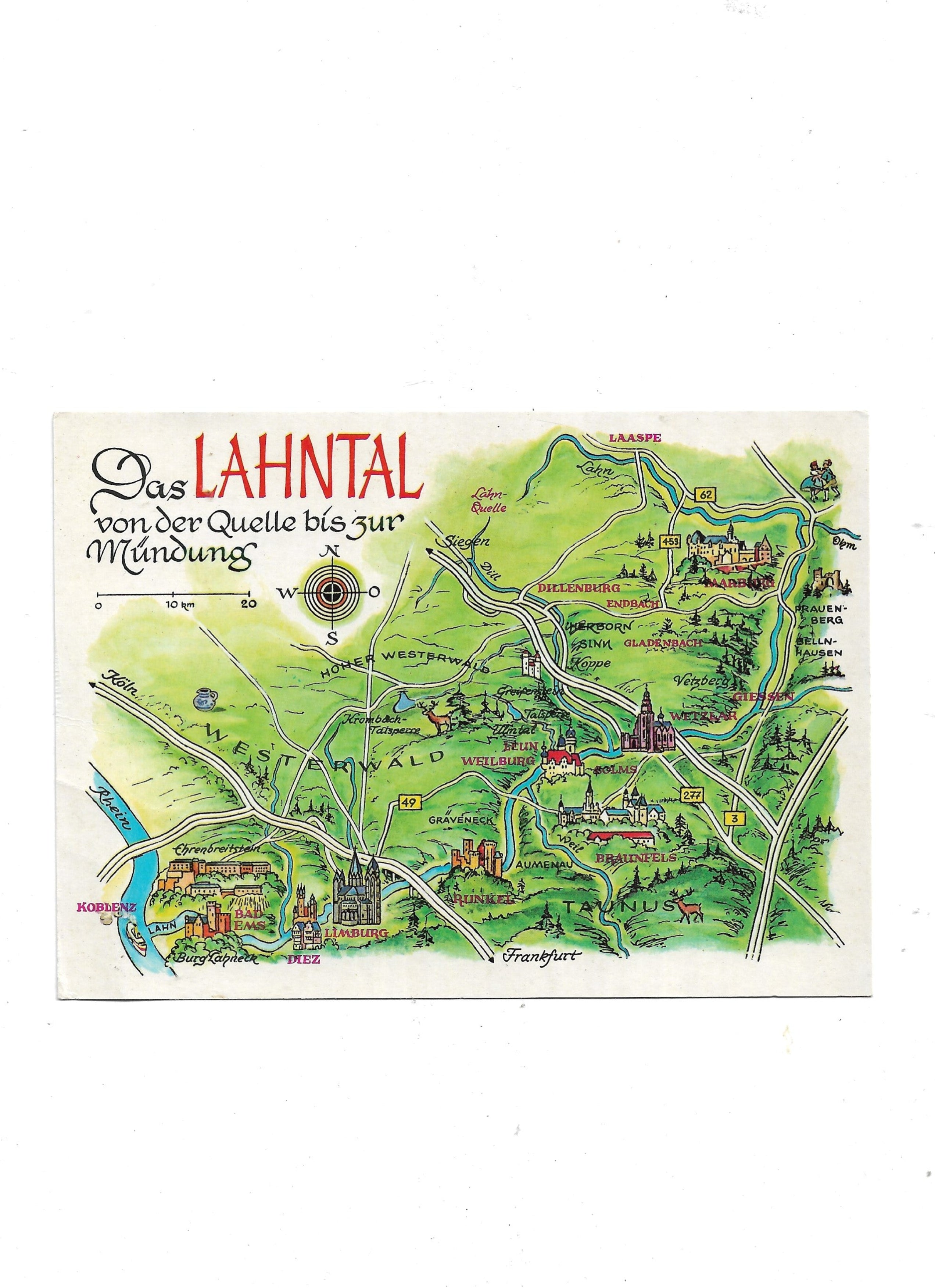 Ansichtskarte Das Lahntal - von der Quelle bis zur Mündung -ungelaufen- Verlag: J. Grüttner, 6336 Solms/Lahn ca. 1980? ca. 14,5 x 10,5 cm leichte Gebrauchsspuren, guter Zustand
