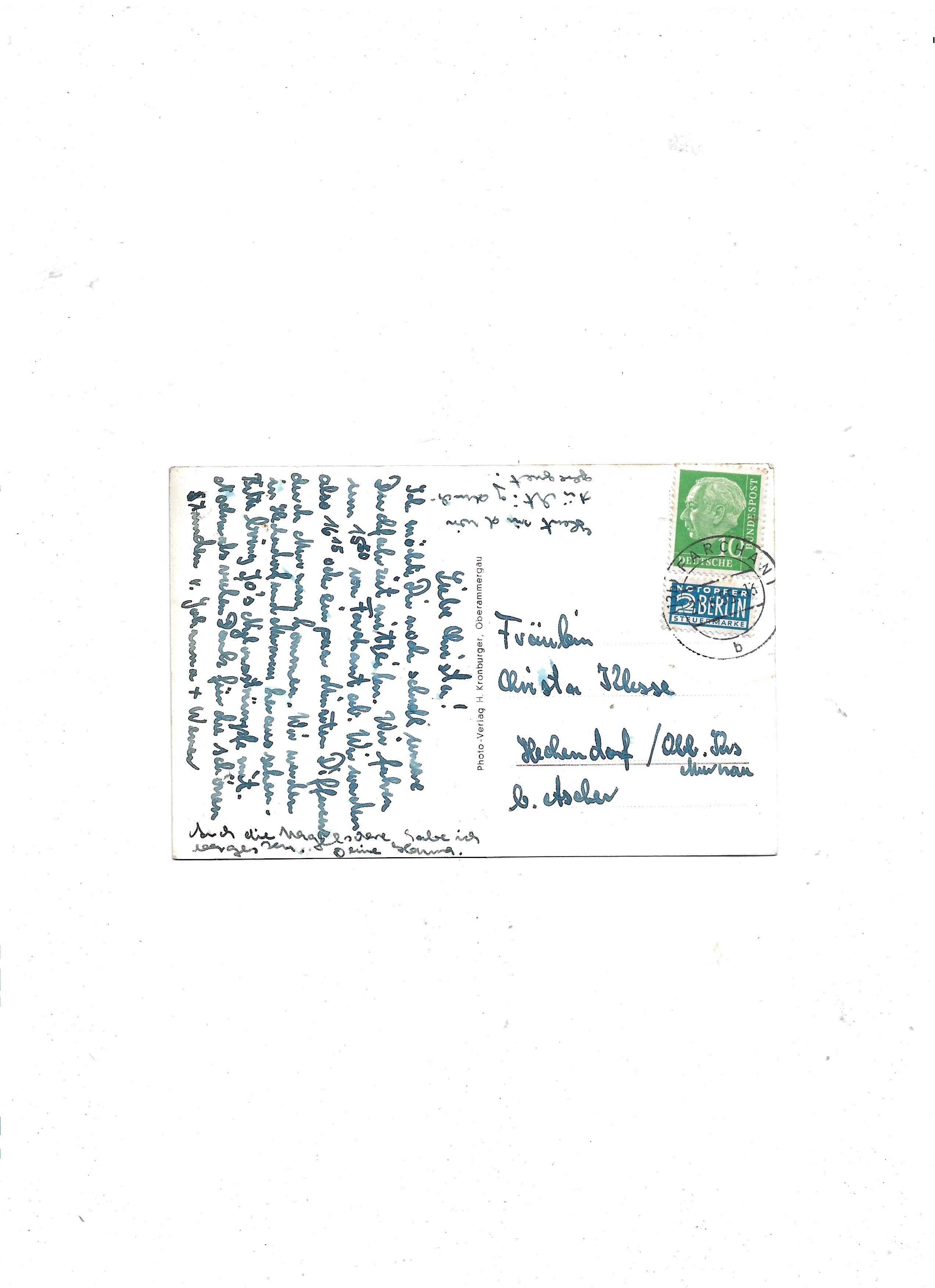 Postkarte Ansichtskarte Ettaler Manndl vom Laber s/w ca. 14 x 9 cm gestempelt/beschrieben mit Steuermarke Notopfer 2 Berlin 50er Jahre