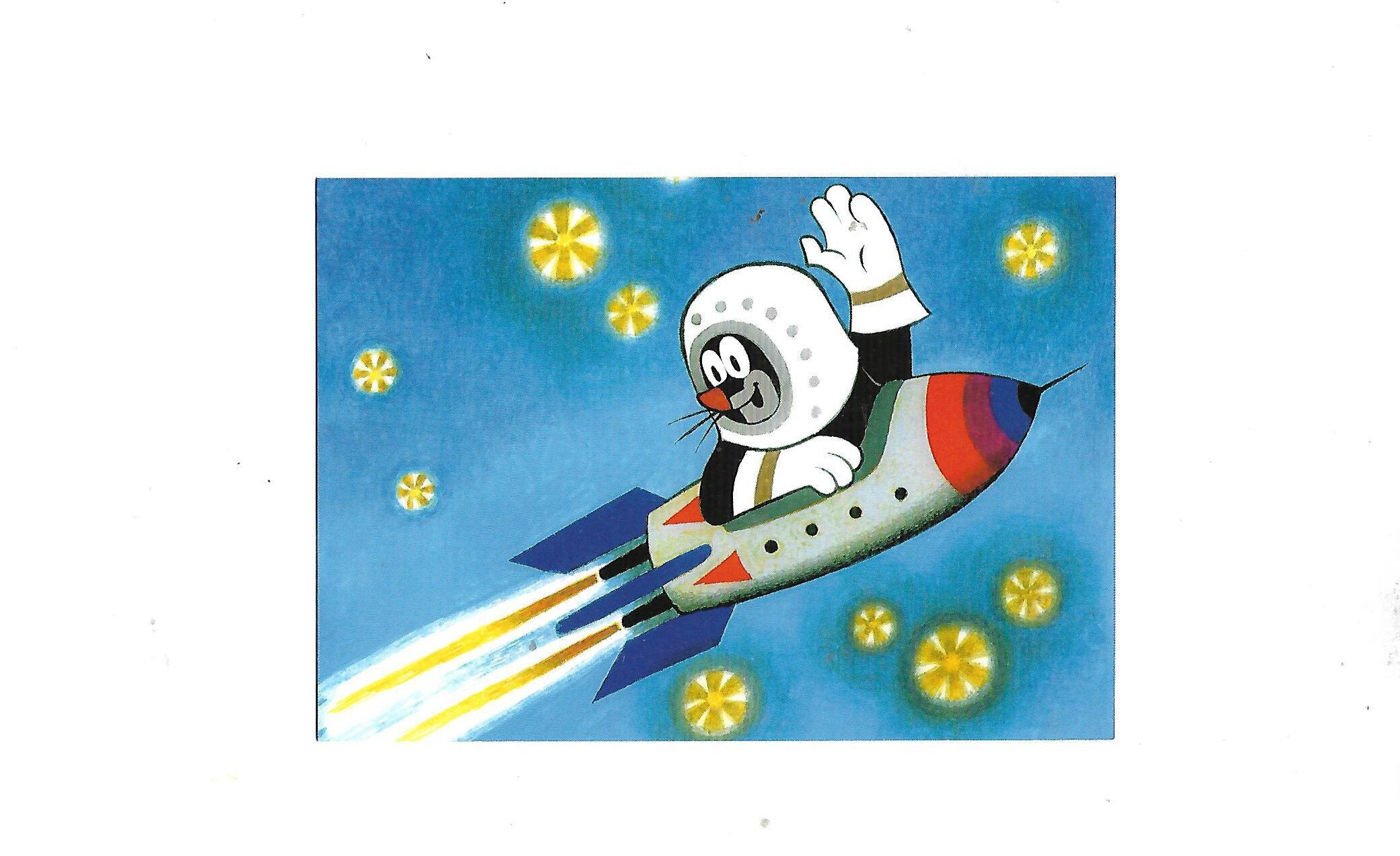 „Postkarte A6 mit Motiv ‚Der kleine Maulwurf in einer Rakete‘; farbig gedruckt auf stabilem Papier, hochwertige Qualität“