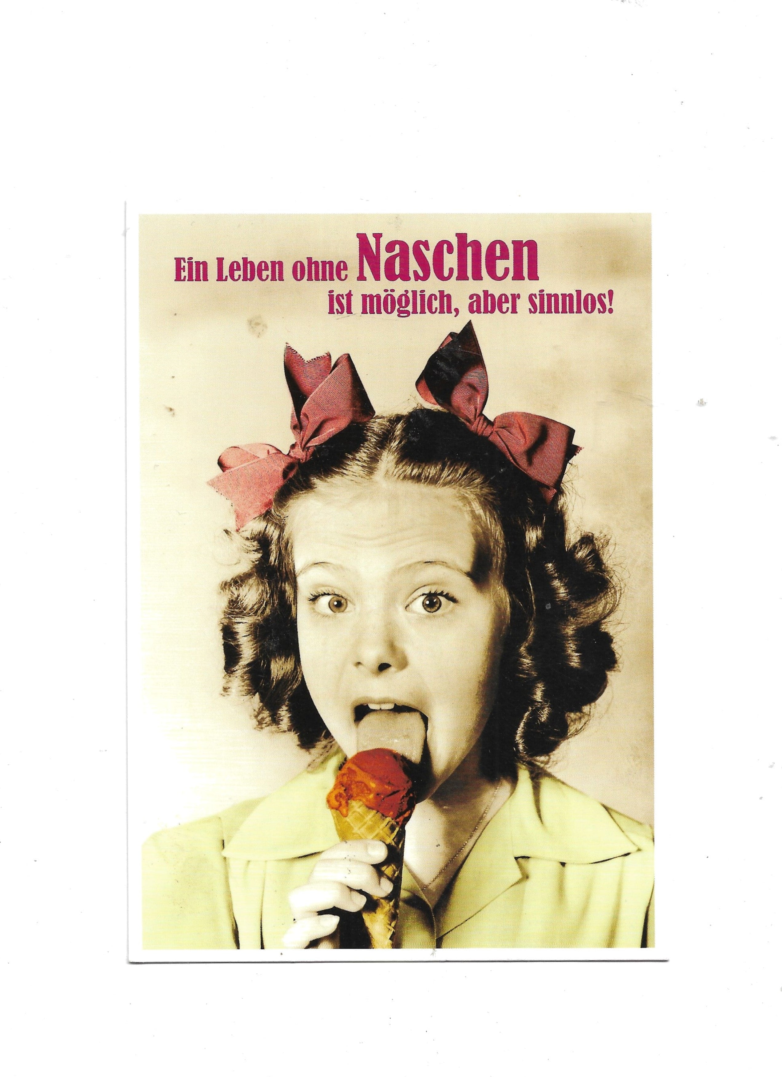 „Postkarte A6 ‚Ein Leben ohne Naschen ist möglich, aber sinnlos‘; farbiges Humor‑Motiv; stabiles Papier, gute Druckqualität; Format 11 × 16 cm; Hersteller Gutsch Verlag / Paloma; EAN 4031812000052.“