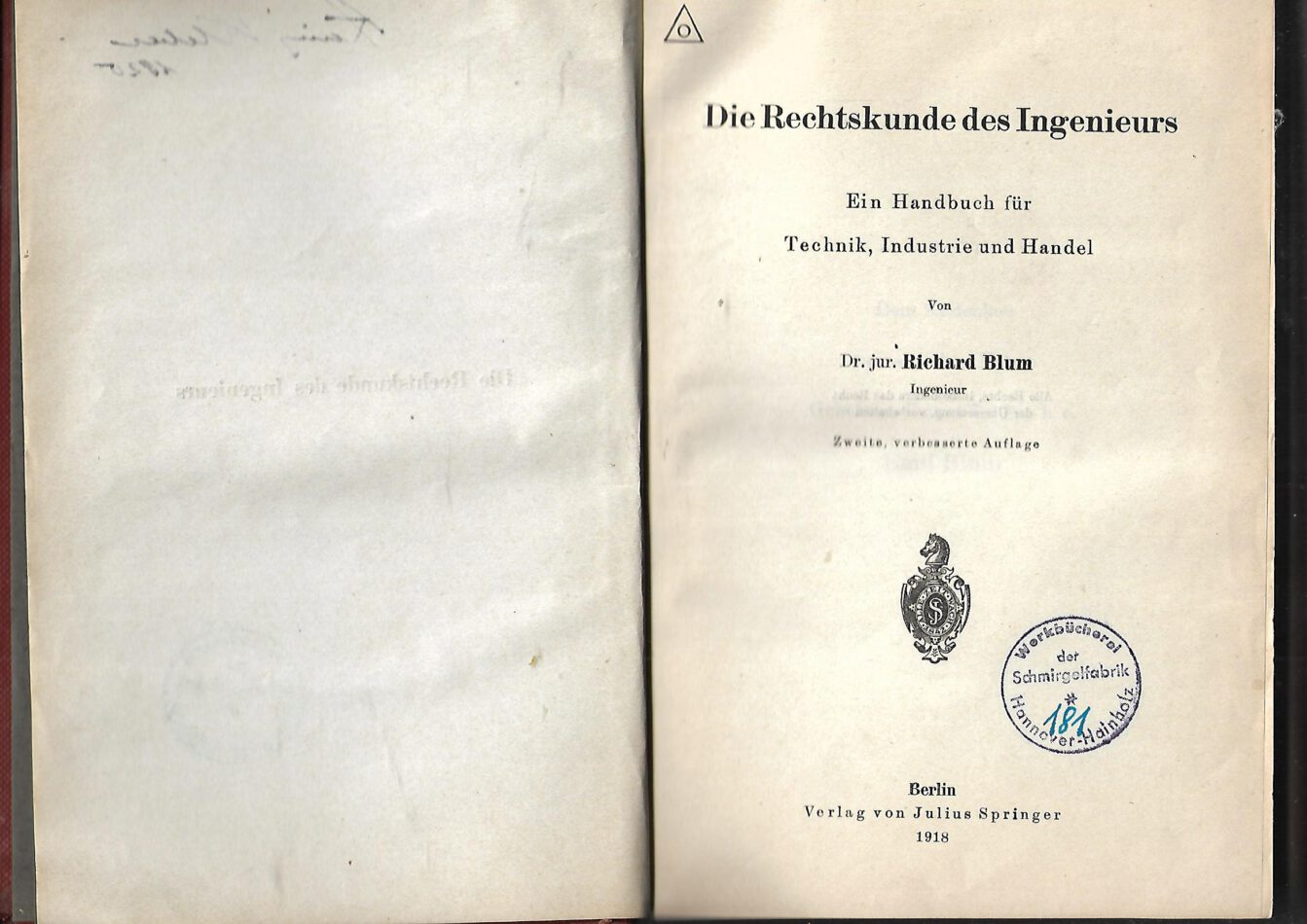 Sachbuch Dr. jur. Richard Blum Die Rechtskunde des Ingenieurs