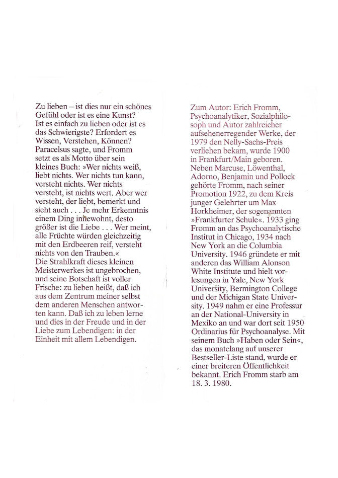 Sachbuch Erich Fromm - Die Kunst des Liebens DVA Stuttgart 1980