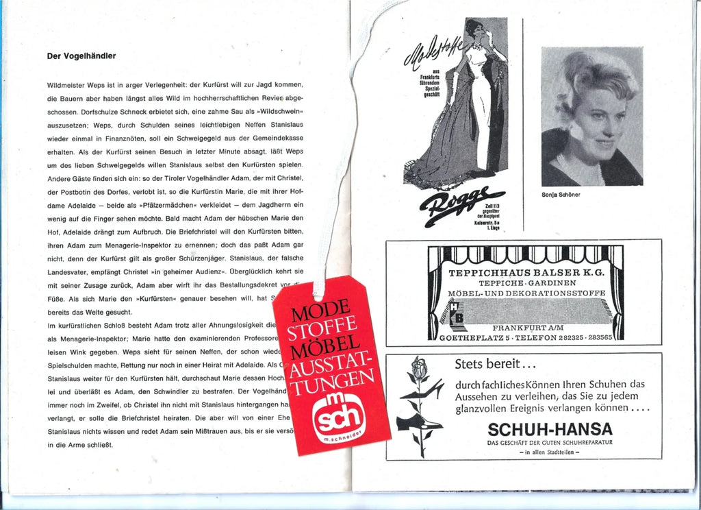 Musik Programmheft Der Vogelhändler Oper Städtische Bühne Frankfurt 1967