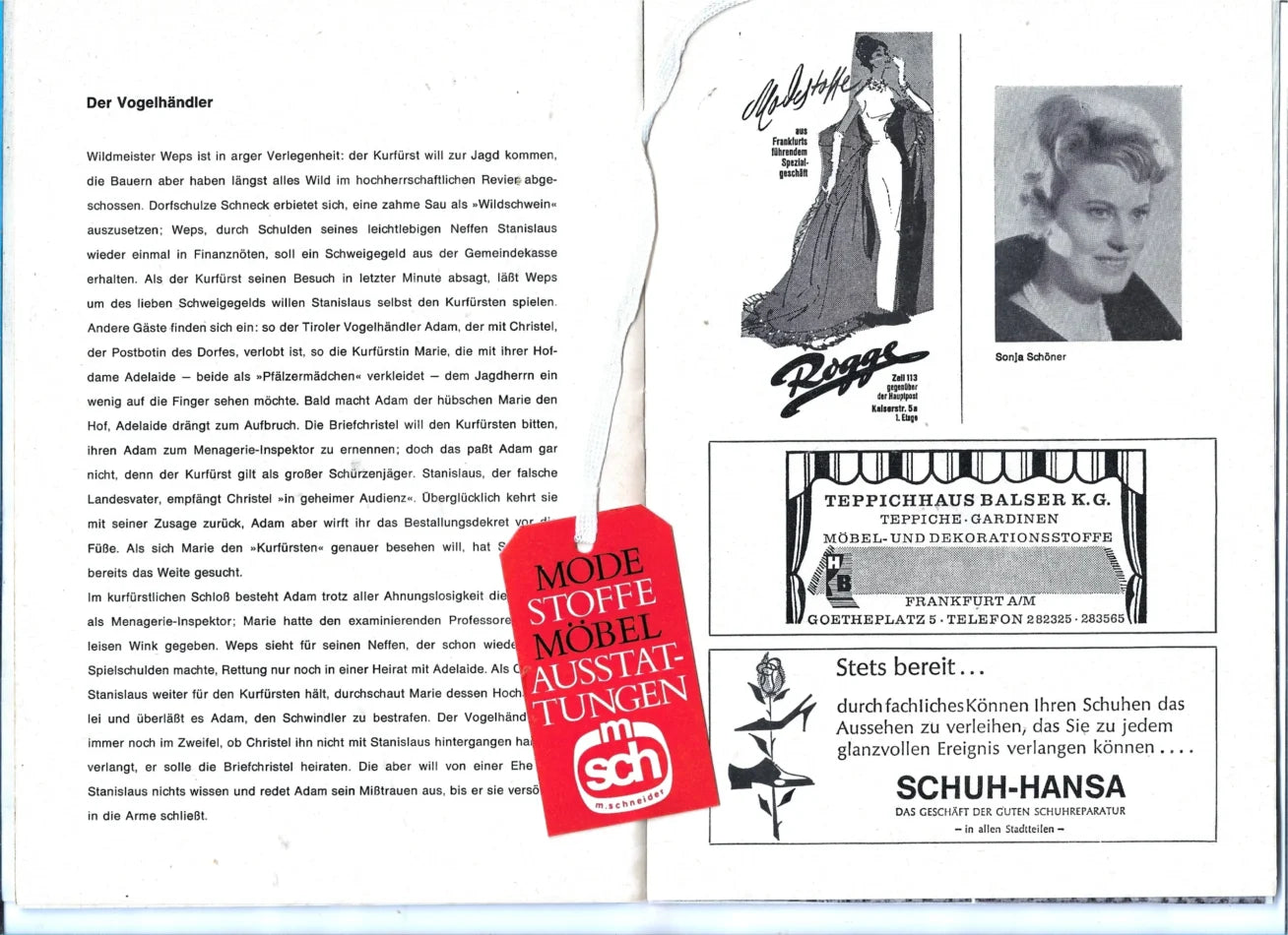 Musik Programmheft Der Vogelhändler Oper Städtische Bühne Frankfurt 1967