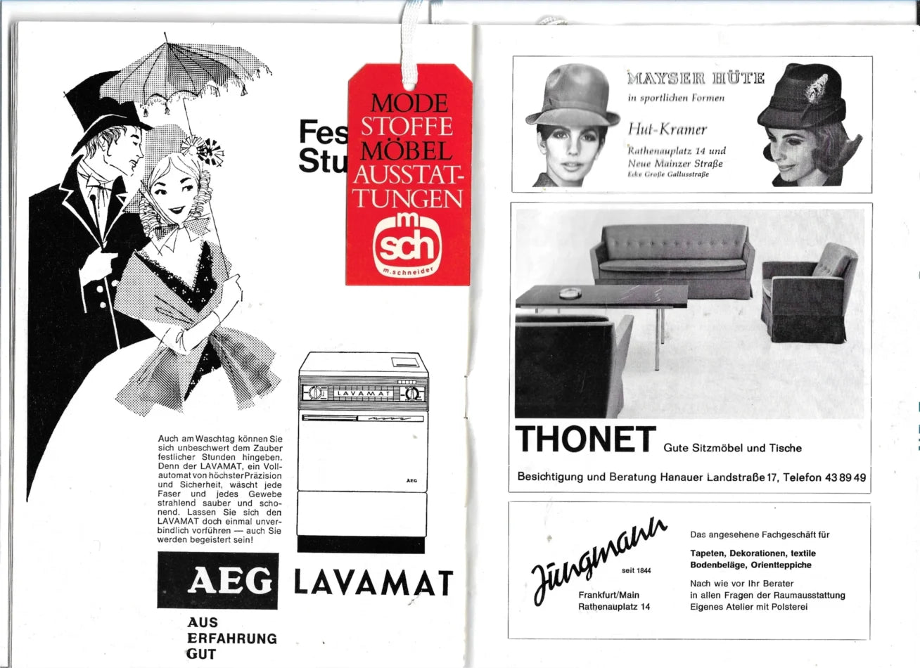 „Programmheft Operette Der Vogelhändler – Städtische Bühnen Frankfurt 1967, mit Hermann Winkler und Sonja Schöner, Original-Werbung der 60er Jahre.“
