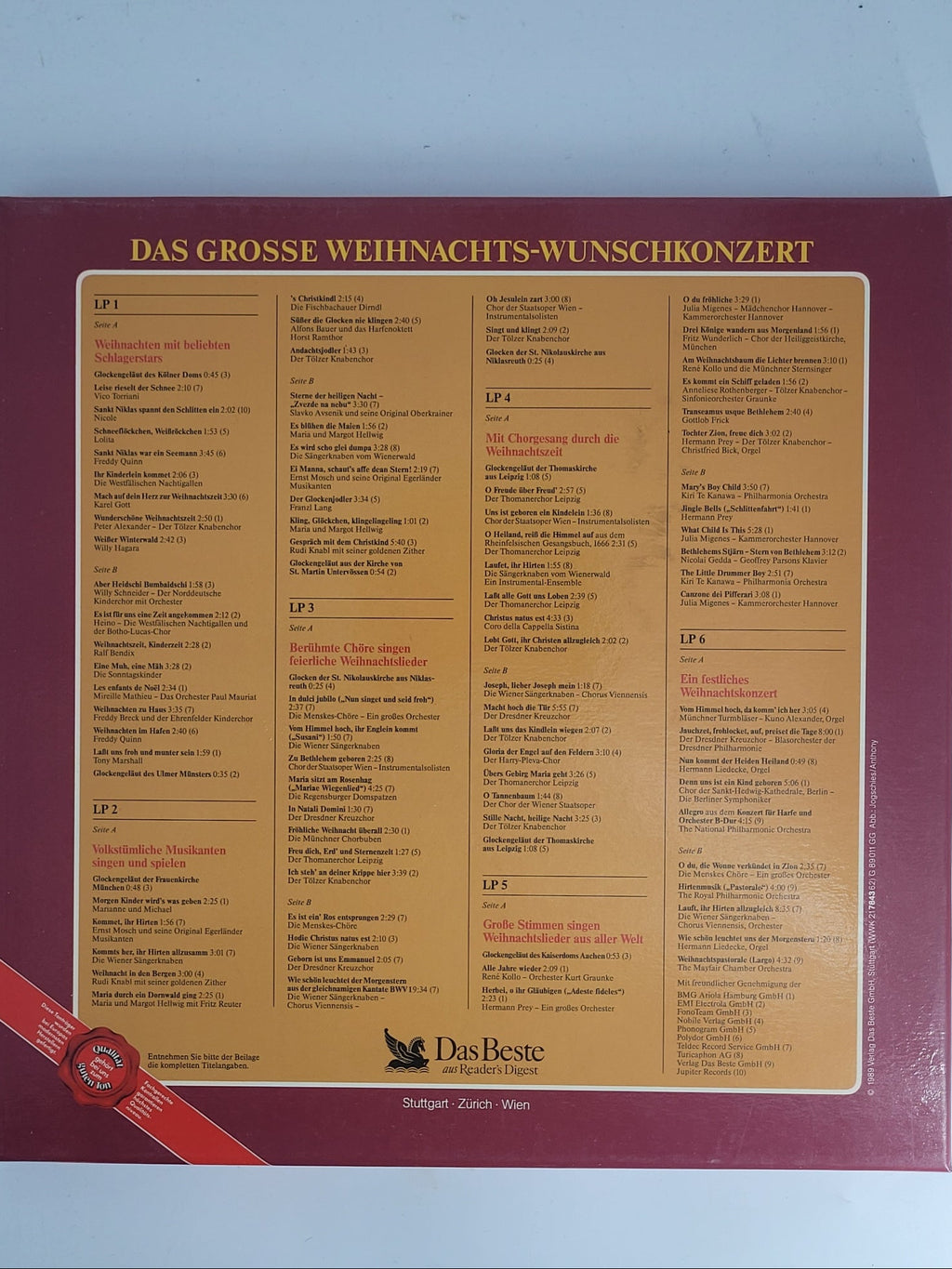 LP Schallplatte Vinyl LP Das große Weihnachts-Wunsch-Konzert - 6 LP - 1989