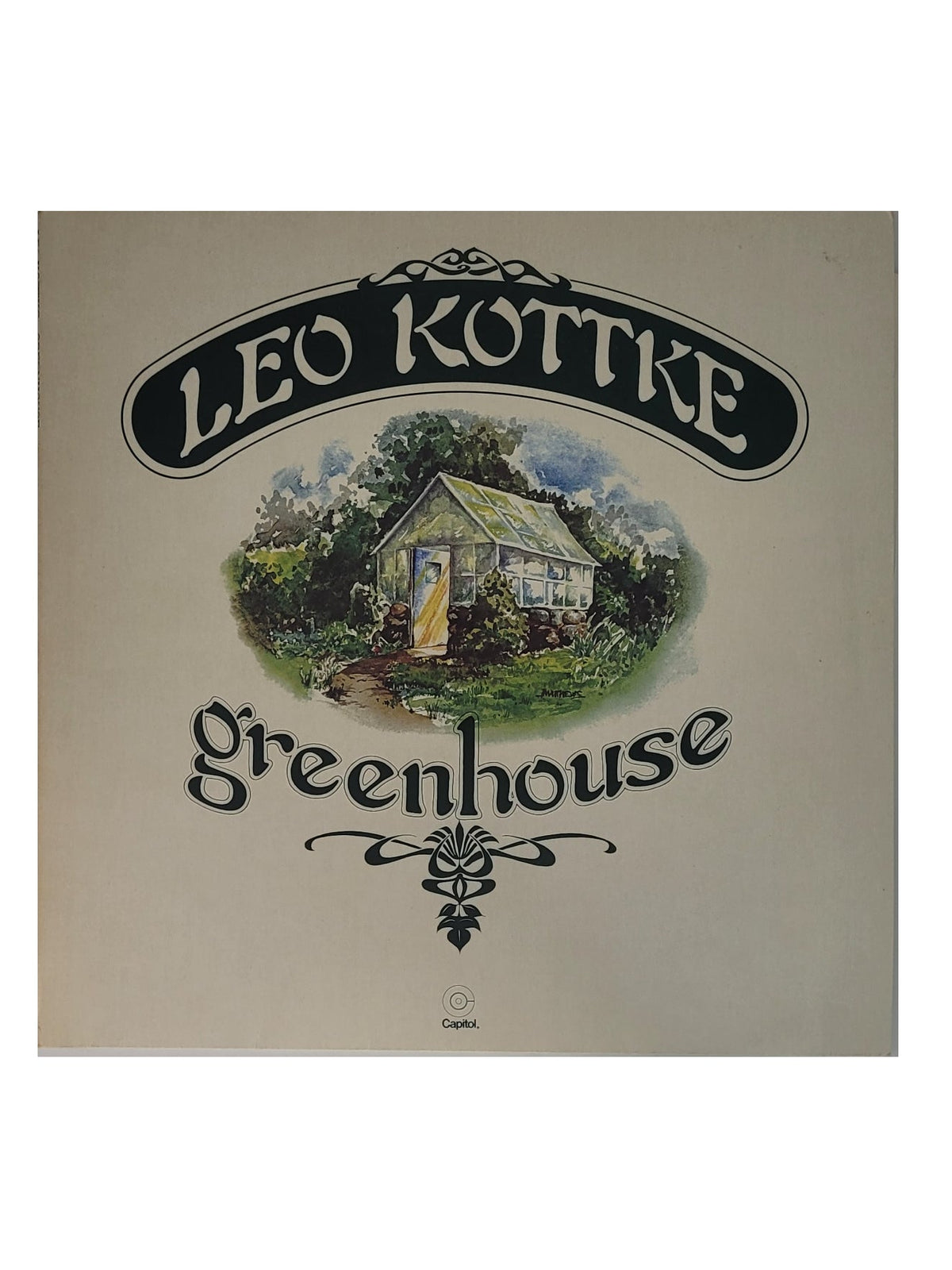 „Vinyl‑LP ‚Greenhouse‘ von Leo Kottke, Acoustic/Folk‑Album mit Fingerpicking‑Gitarrenstücken.