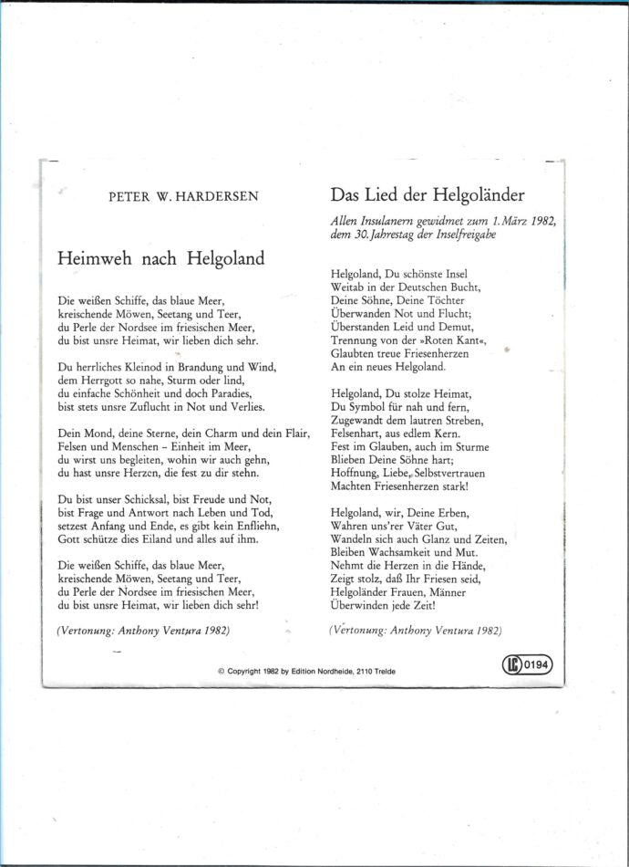 Flohmarkt Vinyl Single Das Lied der Helgoländer - Elite 1982