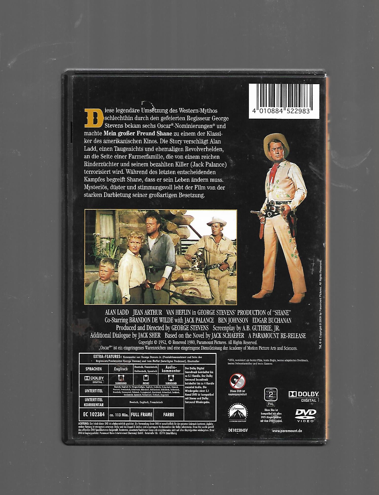 DVD Mein großer Freund Shane (mit Alan Ladd, Jean Arthur, Van Heflin) -gebraucht- FSK ab 6