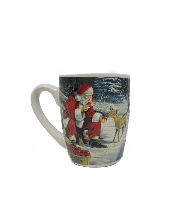 Tasse Weihnachtstasse - Der Weihnachtsmann füttert das Rehkitz