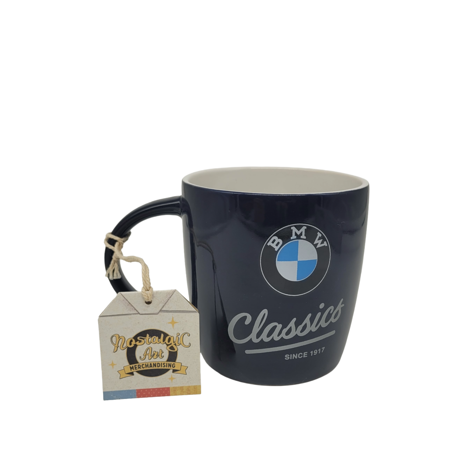 „Keramiktasse BMW Classics since 1917 – schwarze Tasse mit rundumlaufendem BMW‑Klassiker‑Motiv, 330 ml“