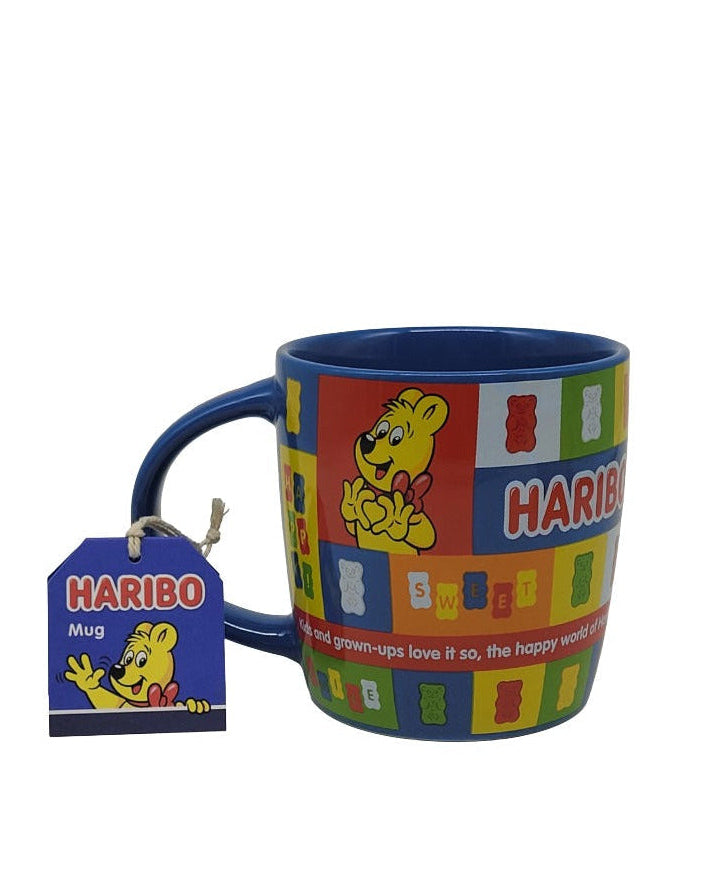 „Keramiktasse ‚Haribo – Die Echten‘, 330 ml, spülmaschinenfest, rundum bedruckt. Bunte Haribo‑Motivtasse im Retro‑Design.“