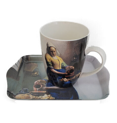 Tasse und Tablett im "Set-2-teilig" J. Vermeer - Die Magd mit dem Milchkrug (310 ml )