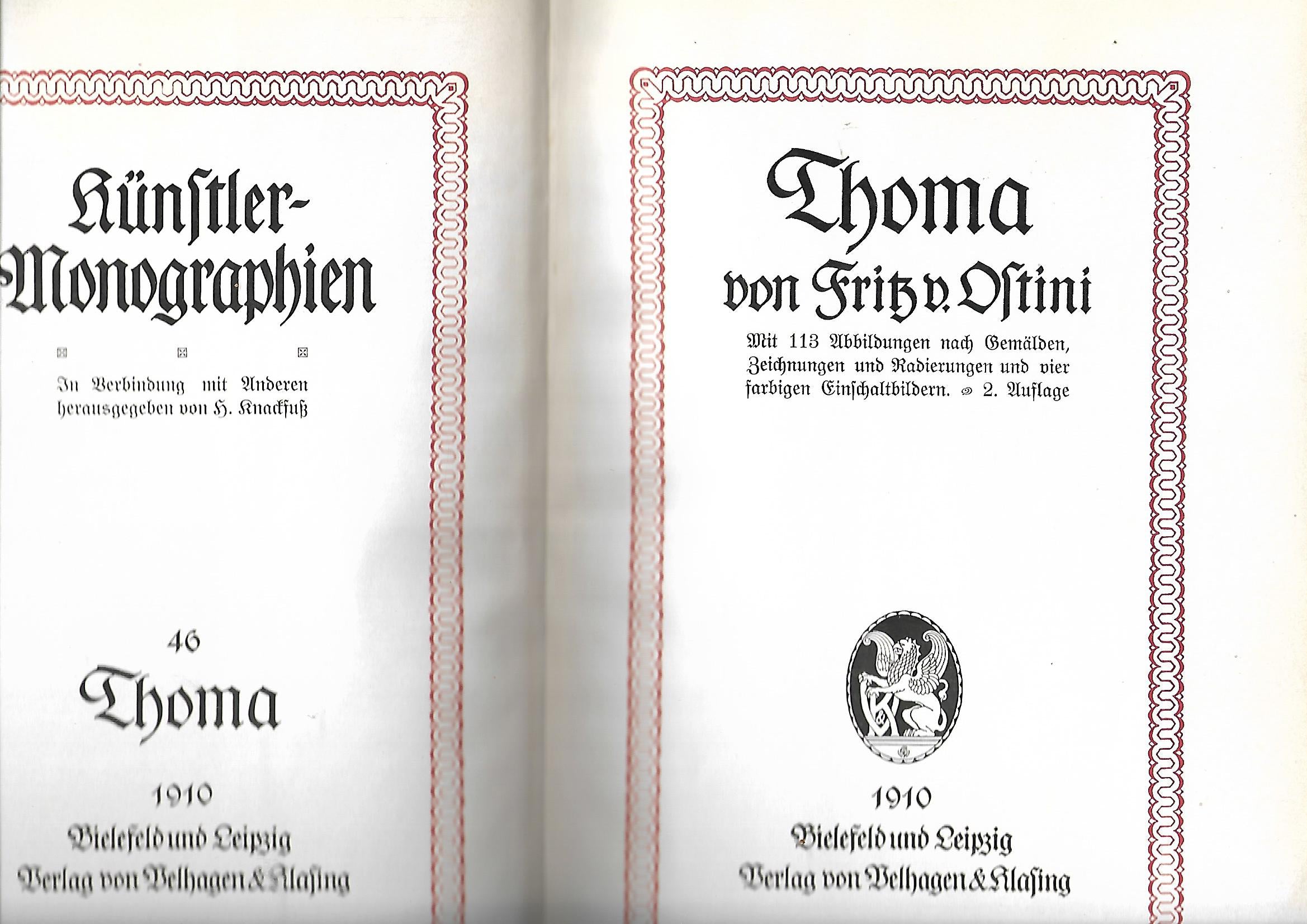 Kunst Fritz von Ostini Künstlermonographien Thoma Liebhaberausgabe Bd. 46 Verlag von Velhagen & Klasing 1910