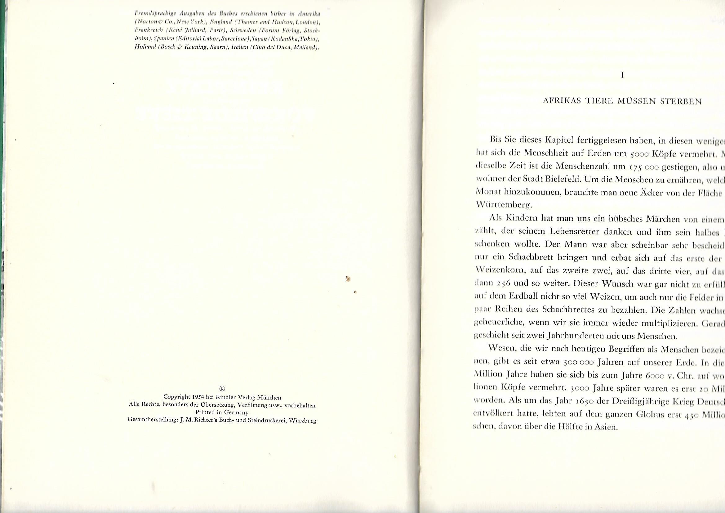 Fernseh-Nostalgie Bernhard Grzimek Kein Platz für wilde Tiere Kindler 1954