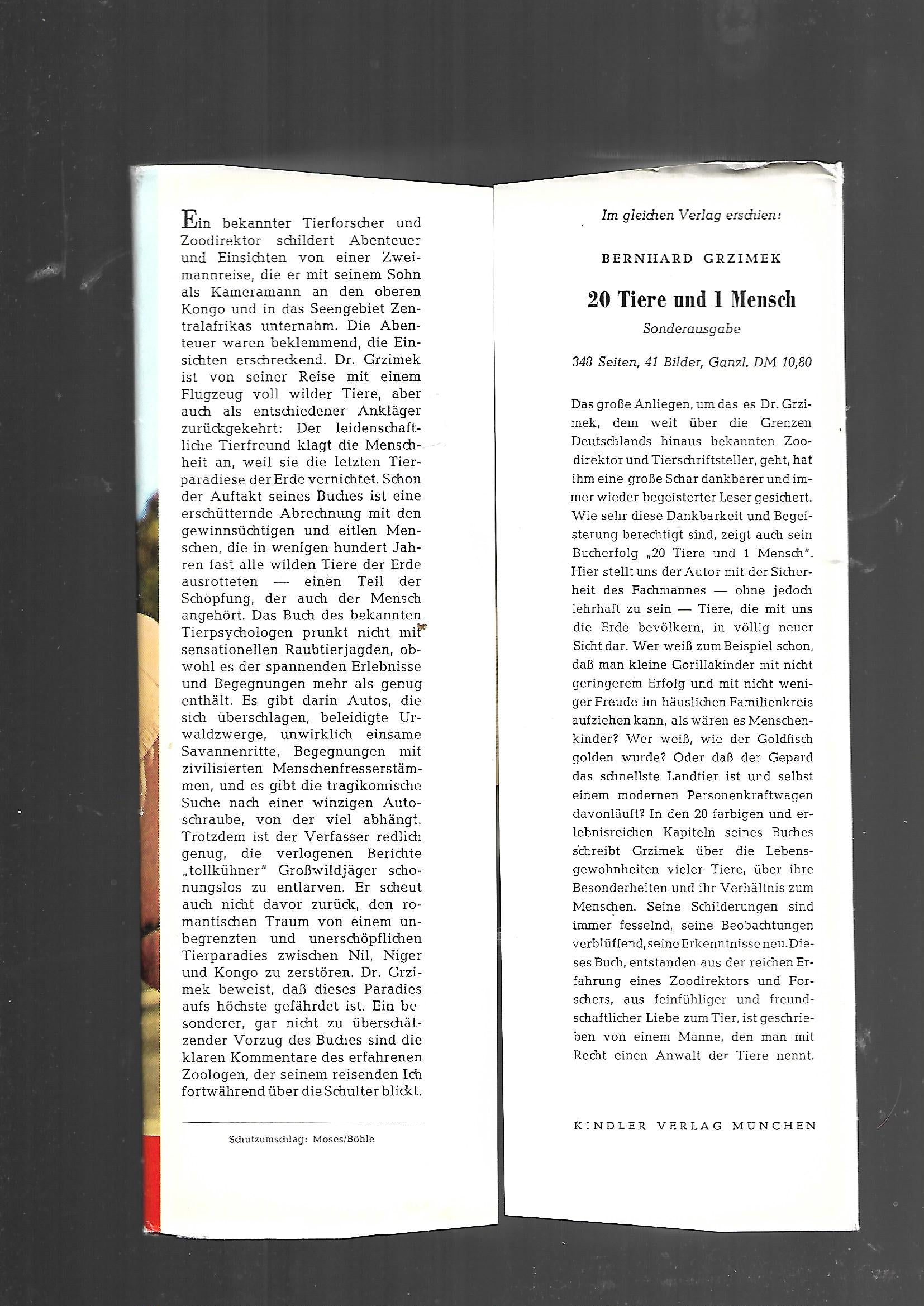 Fernseh-Nostalgie Bernhard Grzimek Kein Platz für wilde Tiere Kindler 1954