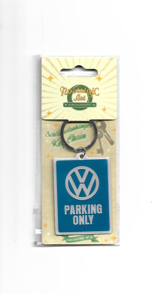 Schlüsselanhänger VW Parking only aus Edelstahl mit beschrifteter Rückseite (Nostalgic Art)