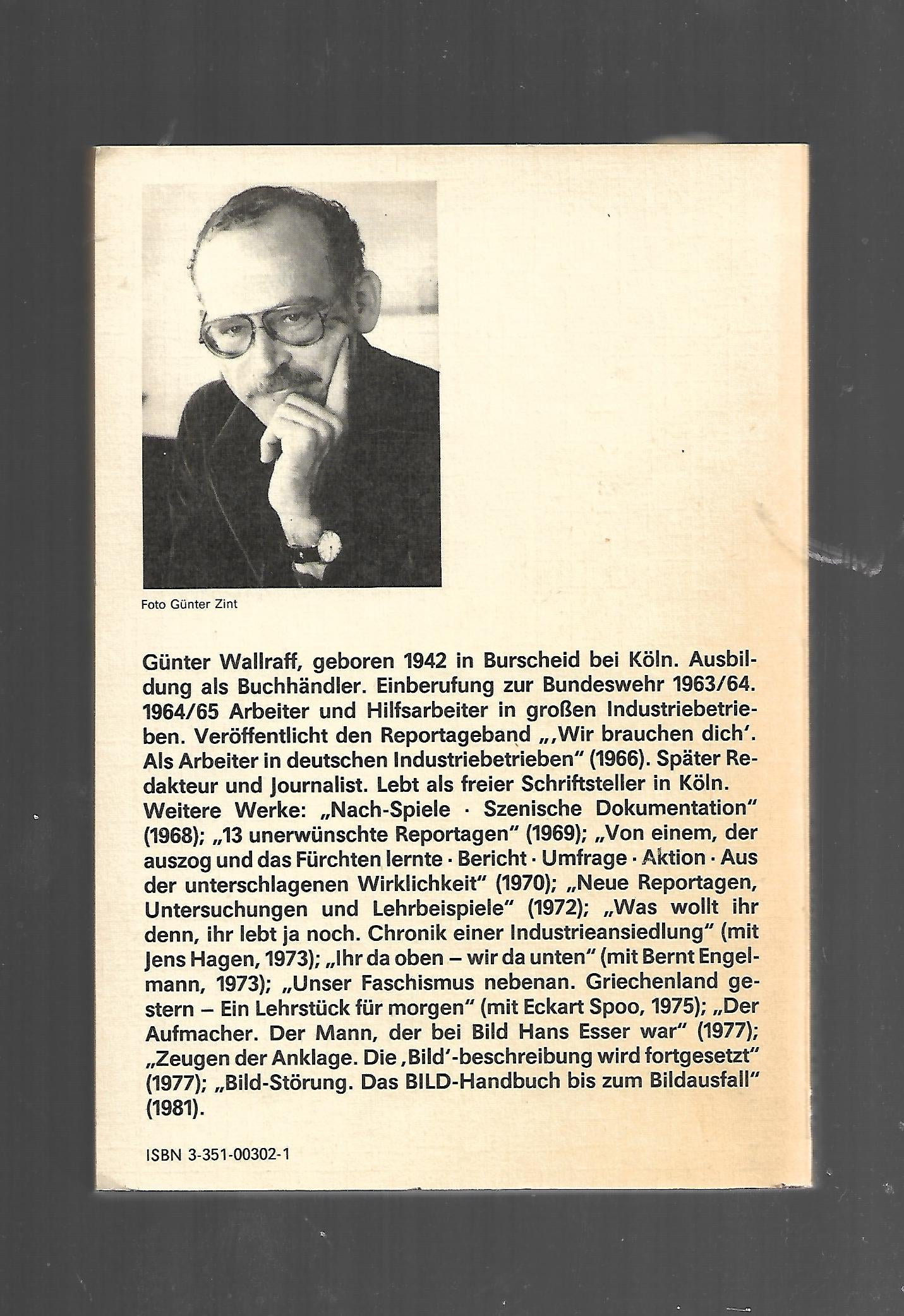 Zeitgeschichte Günter Wallraff Ganz unten Taschenbuch Aufbau Verlag 1987