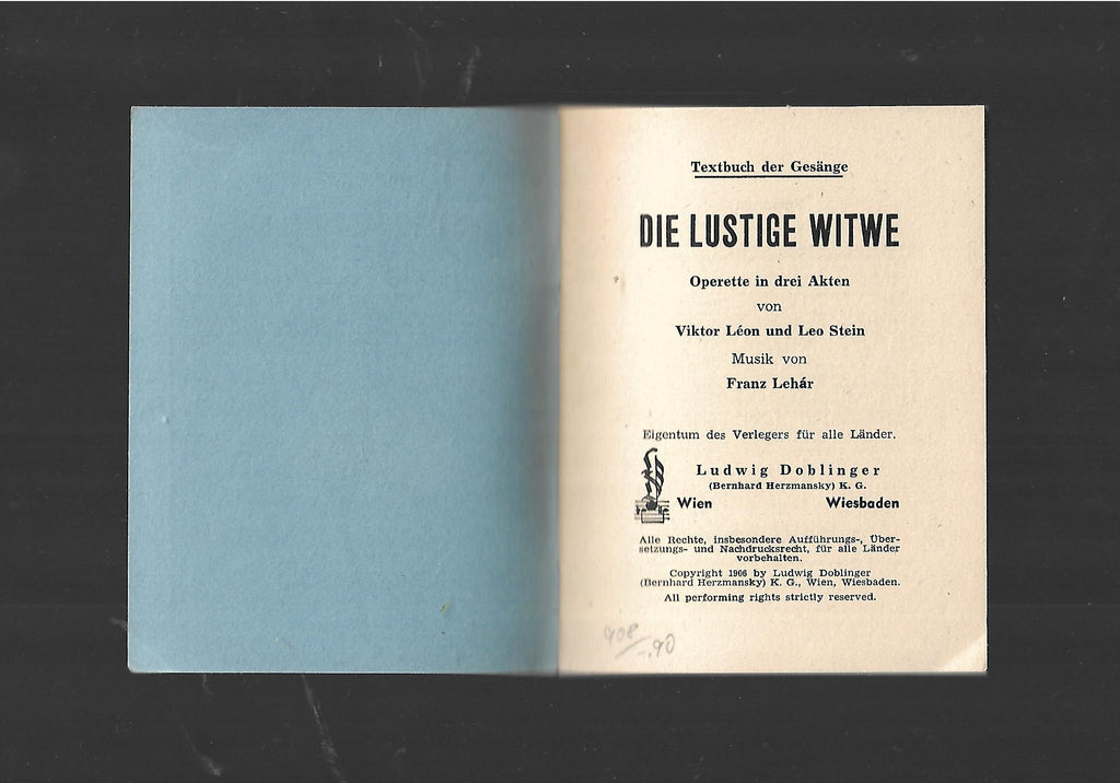 Musik Textbuch der Gesänge Die lustige Witwe Ludwig Doblinger Verlag
