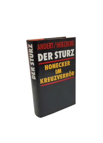 Buchcover „Der Sturz – Honecker im Kreuzverhör“ mit Titeltext; historisches Zeitdokument über die letzten politischen Tage von Erich Honecker, gebundene Ausgabe aus dem Aufbau-Verlag, 1990.