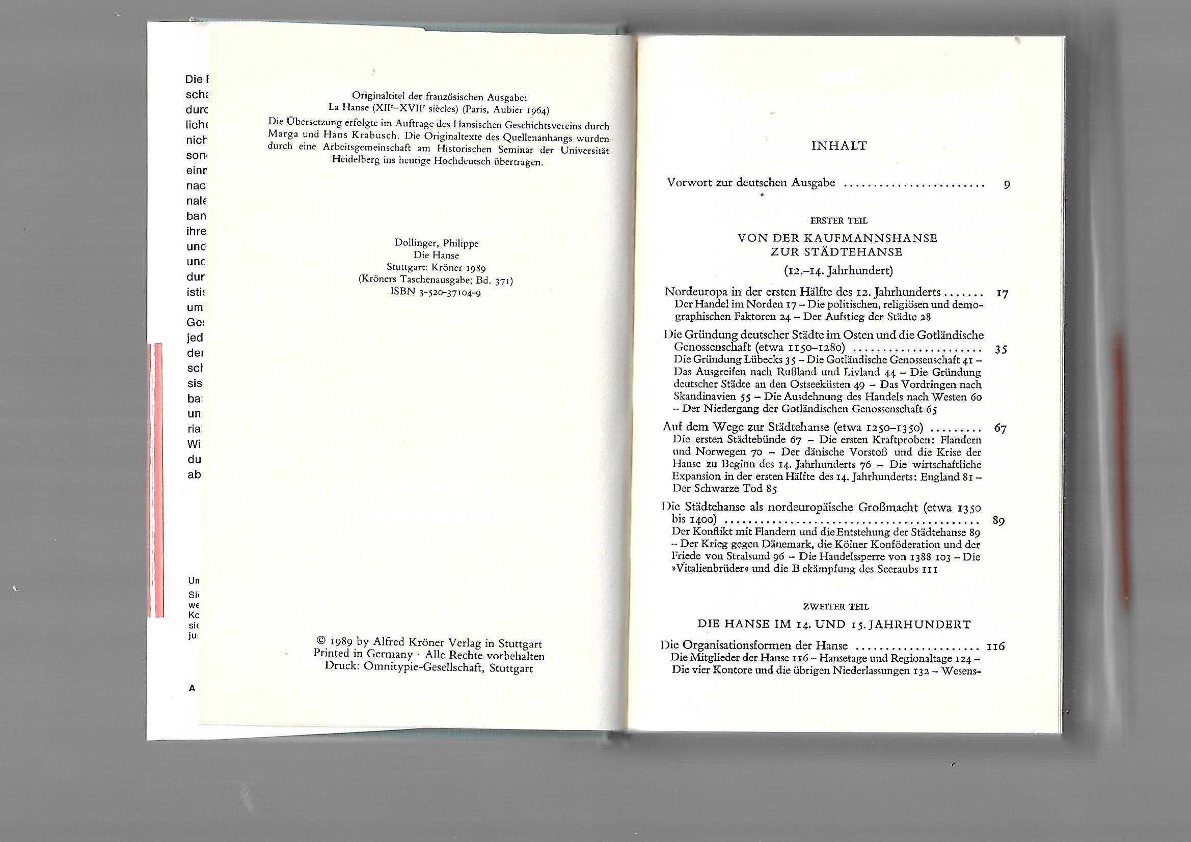 Alte Geschichte Philippe Dollinger Die Hanse Kröner Verlag 1989 4. Auflage