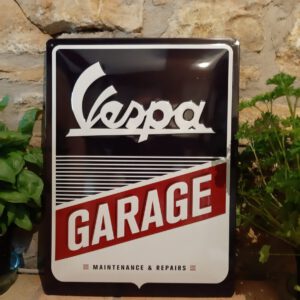 Vespa Garage Schild groß blau dunkelrot weißs Schrift 30 x 40 cm