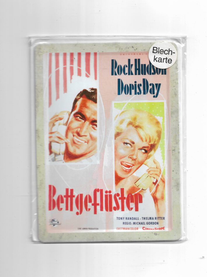 Filmstars Blechpostkarte Rock Hudson, Doris Day "Bettgeflüster"