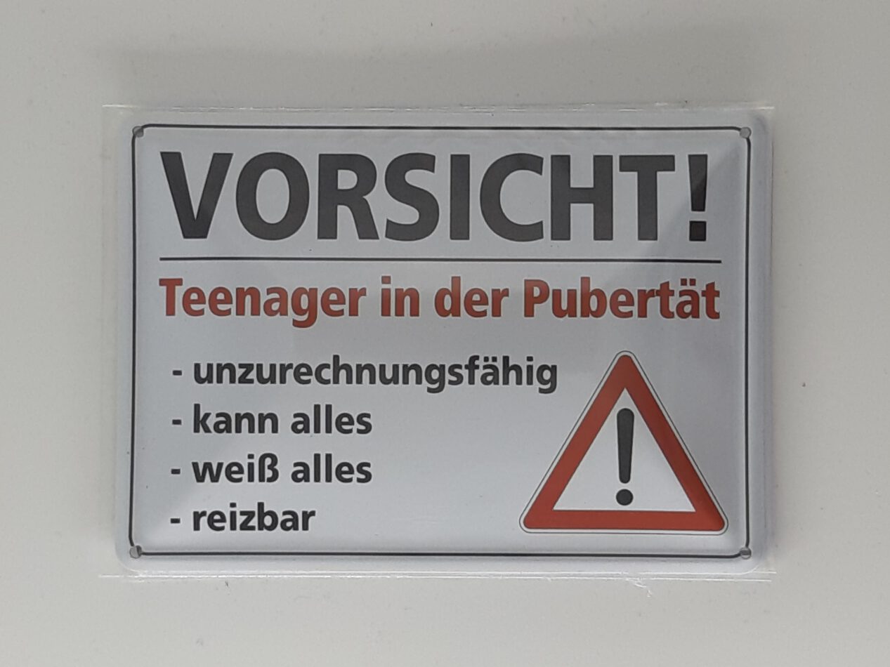 Spruchschild "VORSICHT ! - TEENAGER in der Pubertät.... (10 x 15 cm)