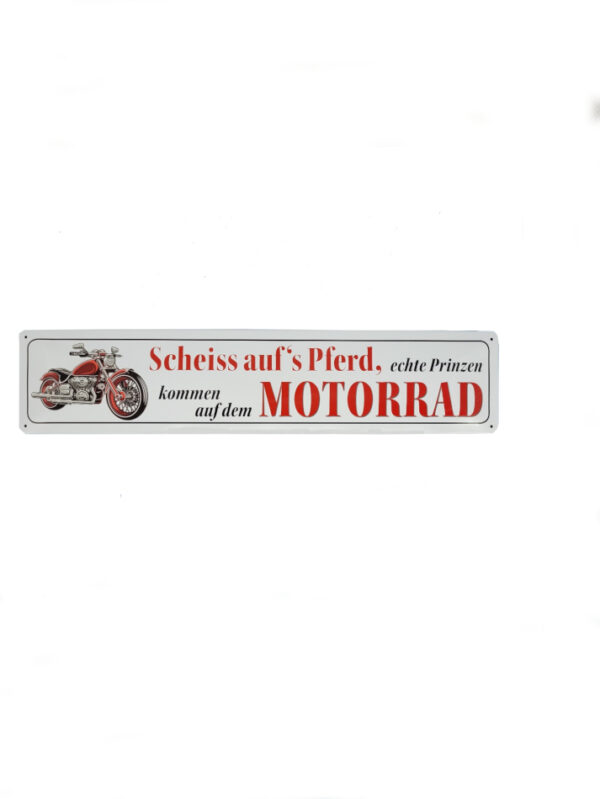 Blechschild Scheiss' auf's Pferd, echte Prinzen kommen auf dem Motorrad (46 x 10 cm / "Straßenschild")