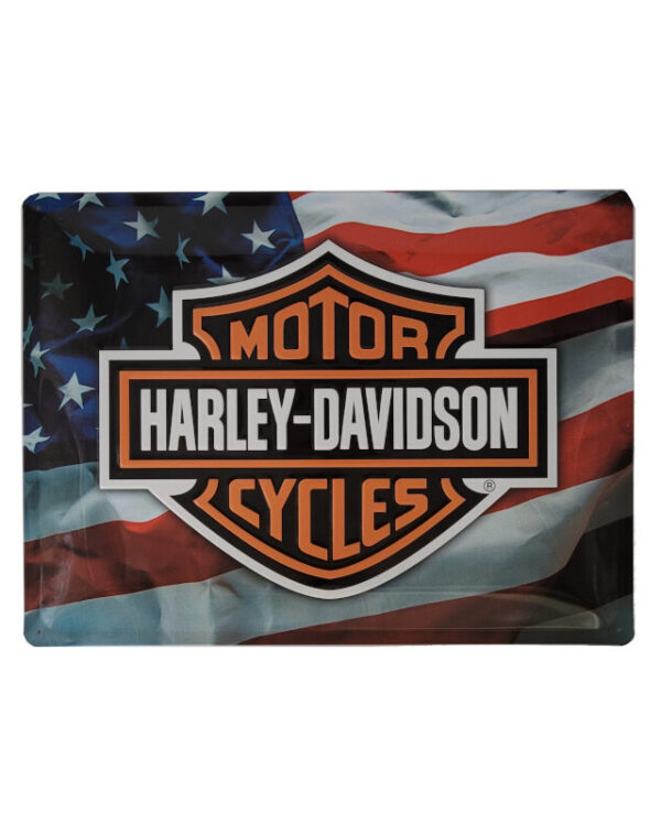 Blechschild Harley Davidson - Logo mit USA-Flagge (30 x 40 cm) (Nostalgic Art)