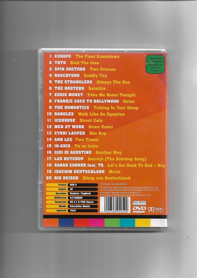 DVD MUSIK Super 20 "Hit-Clips Party-Kult" (Europe, Toto, Cyndi Lauper, Las Ketchup, ...) aus 2004 FSK ab 12 – Bild 2