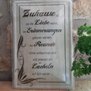 Blechschild Zuhause - Wo die Liebe wohnt (20 x 30 cm)