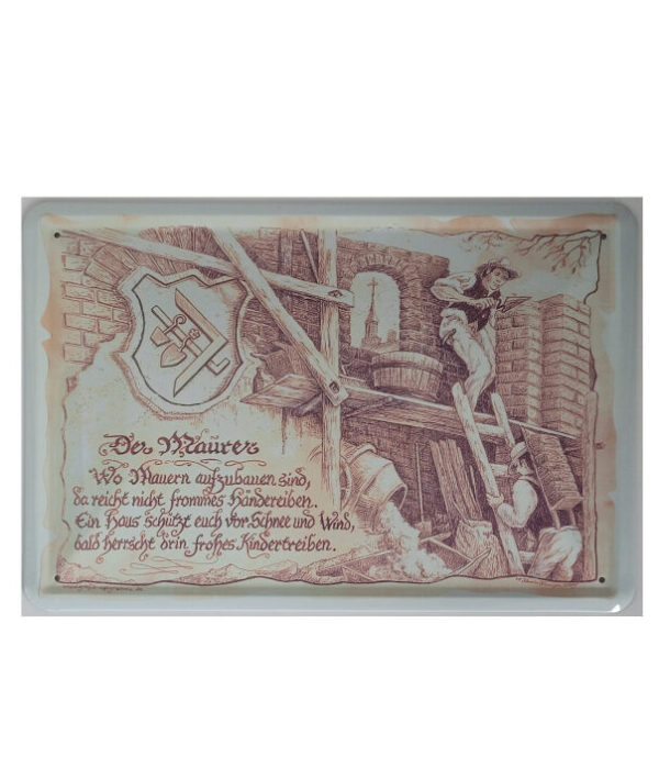 Blechschild Berufe - Die Maurer "einst und heute" (20 x 30 cm)