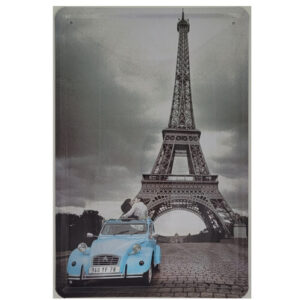 Blechschild CITROEN 2 CV - Ente mit Liebespaar vor dem Eifelturm (20 x 30 cm)