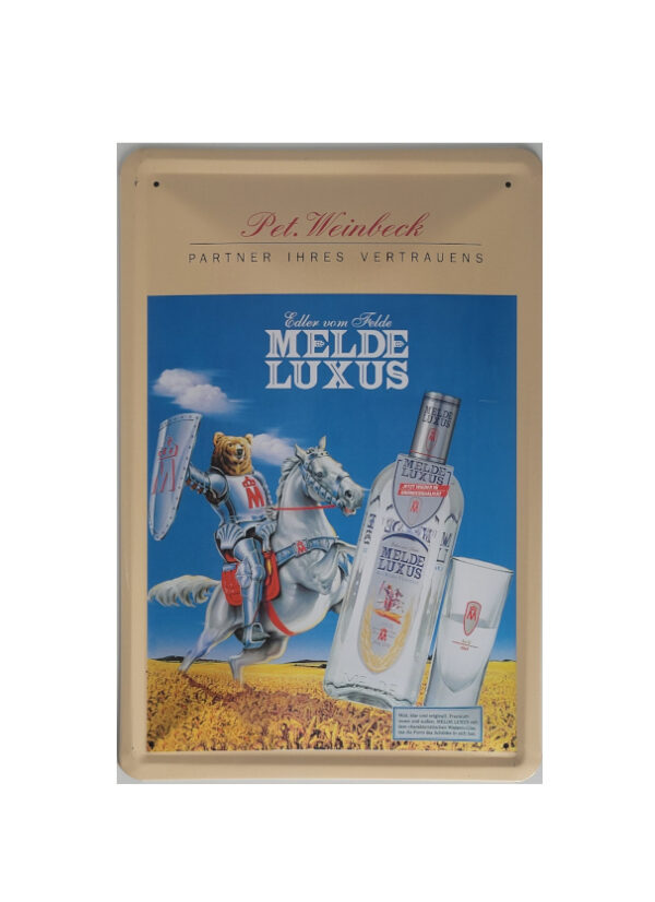 Blechschild Melde Luxus - Edler vom Felde Schnaps (20 x 30 cm)