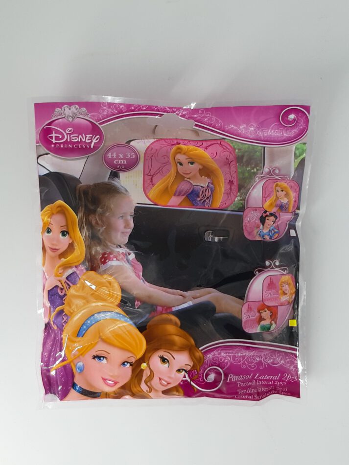 „Zwei Disney Princess Auto-Sonnenschutzblenden mit Saugnapf, Motiv: Prinzessinnen, Größe 44 × 35 cm, ideal für Kinder und Seitenscheiben.“