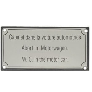 Blechschild Eisenbahn - Abort im Motorwagen. Emailleschild (15 x 7,5 cm)