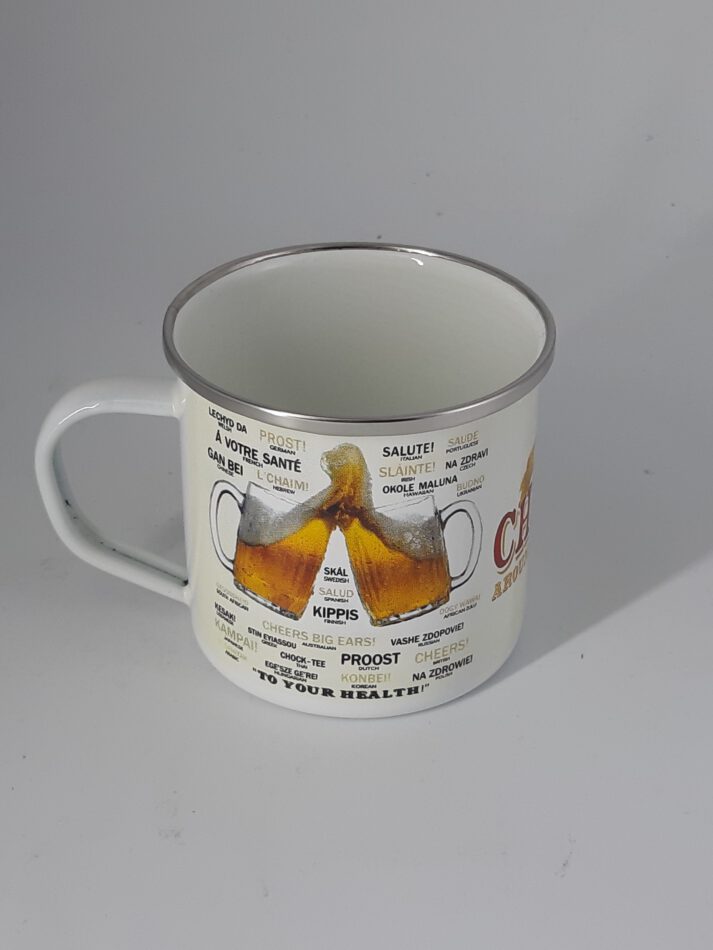 Emaille Becher "How to say Cheers around the world" 0,4 l Angebot!!!