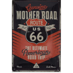 Blechschild Route US 66 - Genuine Motherroad Nostalgic Art (20 x 30 cm)
