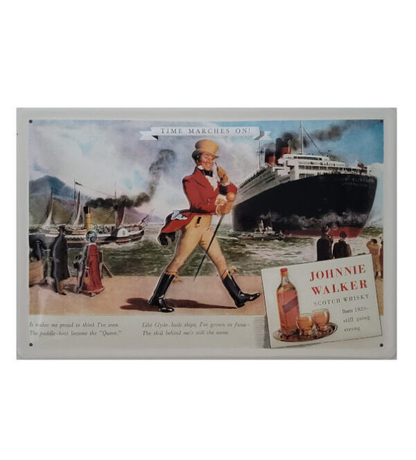 Blechschild Johnnie Walker - Whisky Schiff Time marches on (20 x 30 cm)