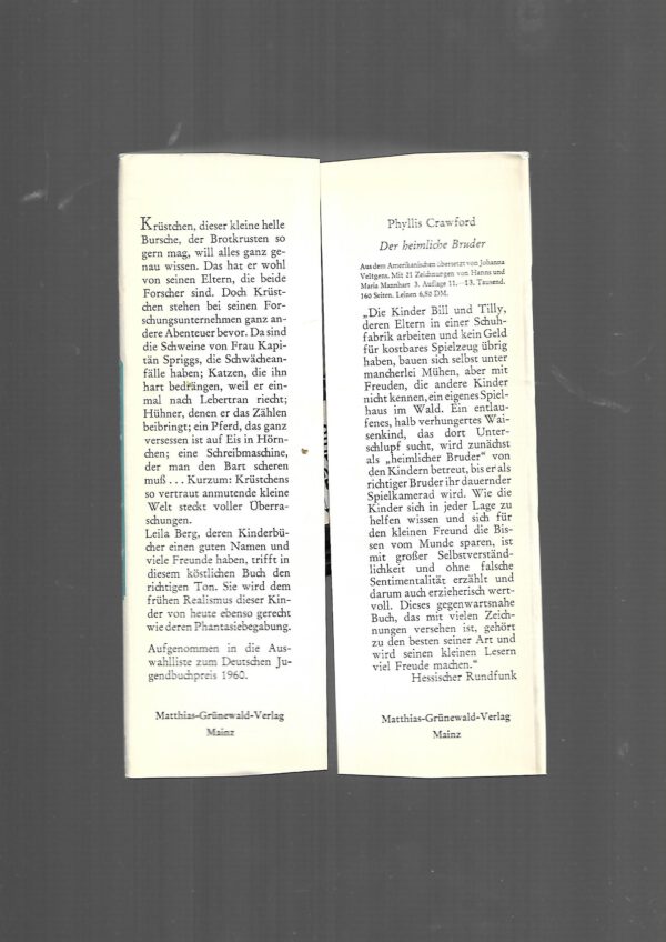 Jugendbuch Leila Berg Krüstchens Abenteuer Matthias-Grünewald-Verlag Mainz  1962 – Bild 3
