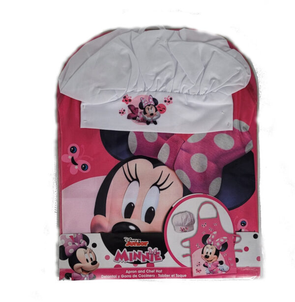 Kinderschuerze mit weißer Kochmuetze Motiv Minnie Mouse