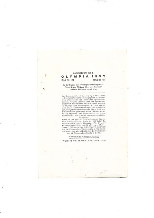 Sammelbild Bruno Ahlberg - Luciano Fabbroni Boxen Sammelwerk Nr. 6 Olympia 1932 – Bild 2
