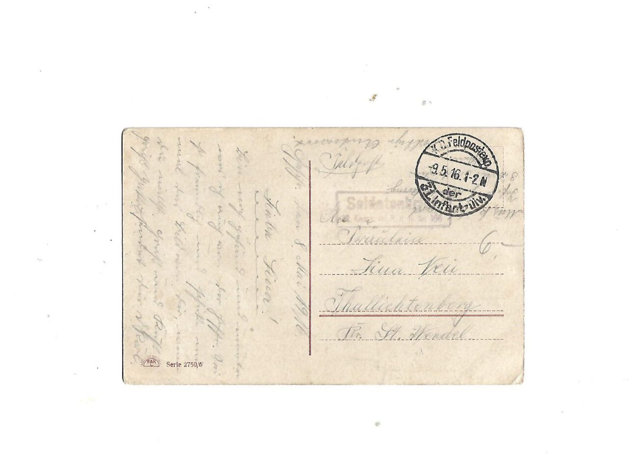 Foto Ansichtskarte Feldpost Meine Liebe begleitet dich in Kampf und Gefahr gelaufen 1916 – Bild 2