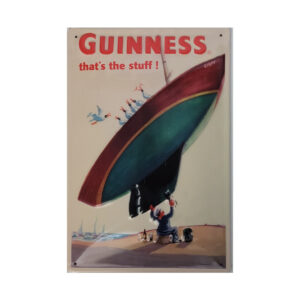 Blechschild 20x30 cm Guinness Mann hebt mit einer Hand das Boot und streiccht es