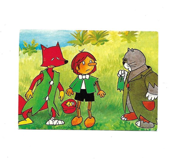 Postkarte A6 Pinocchio mit Hund und Katze - Zeichentrick Apollo Film 1977